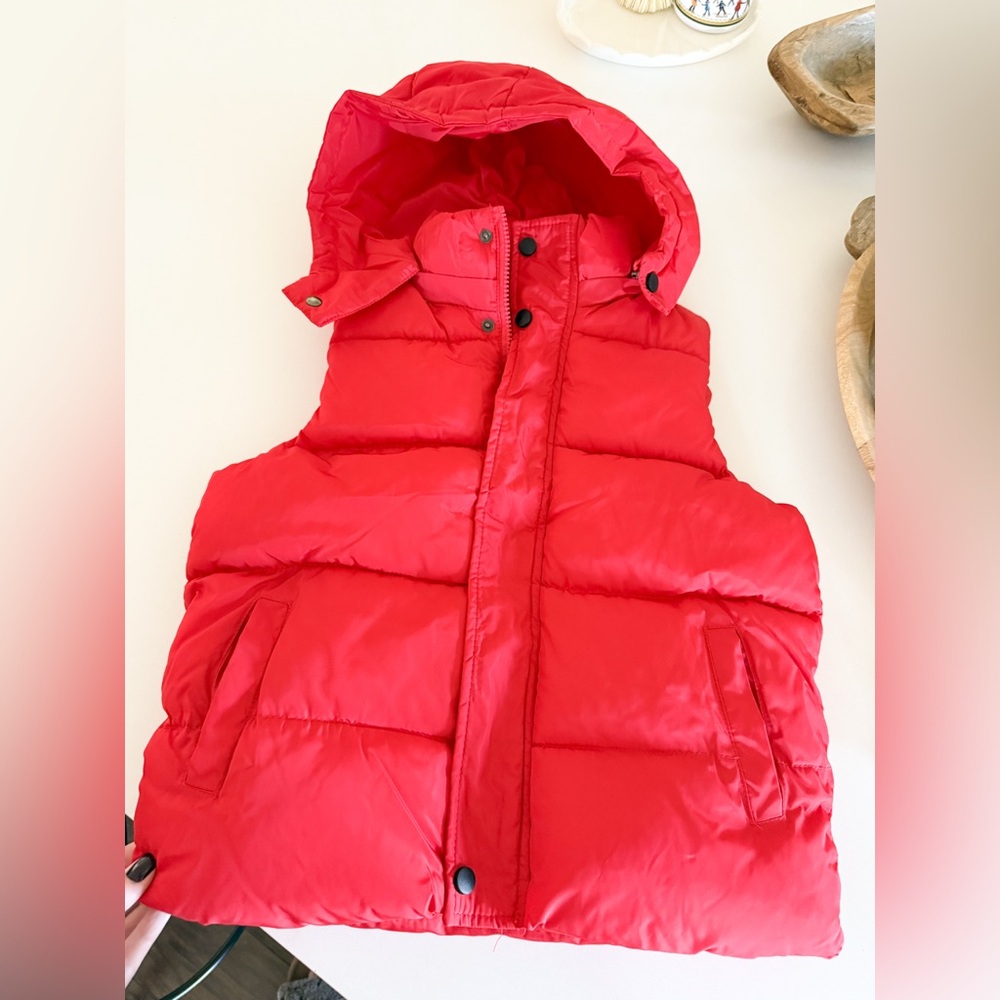 Red Puffer Vest with Hood
